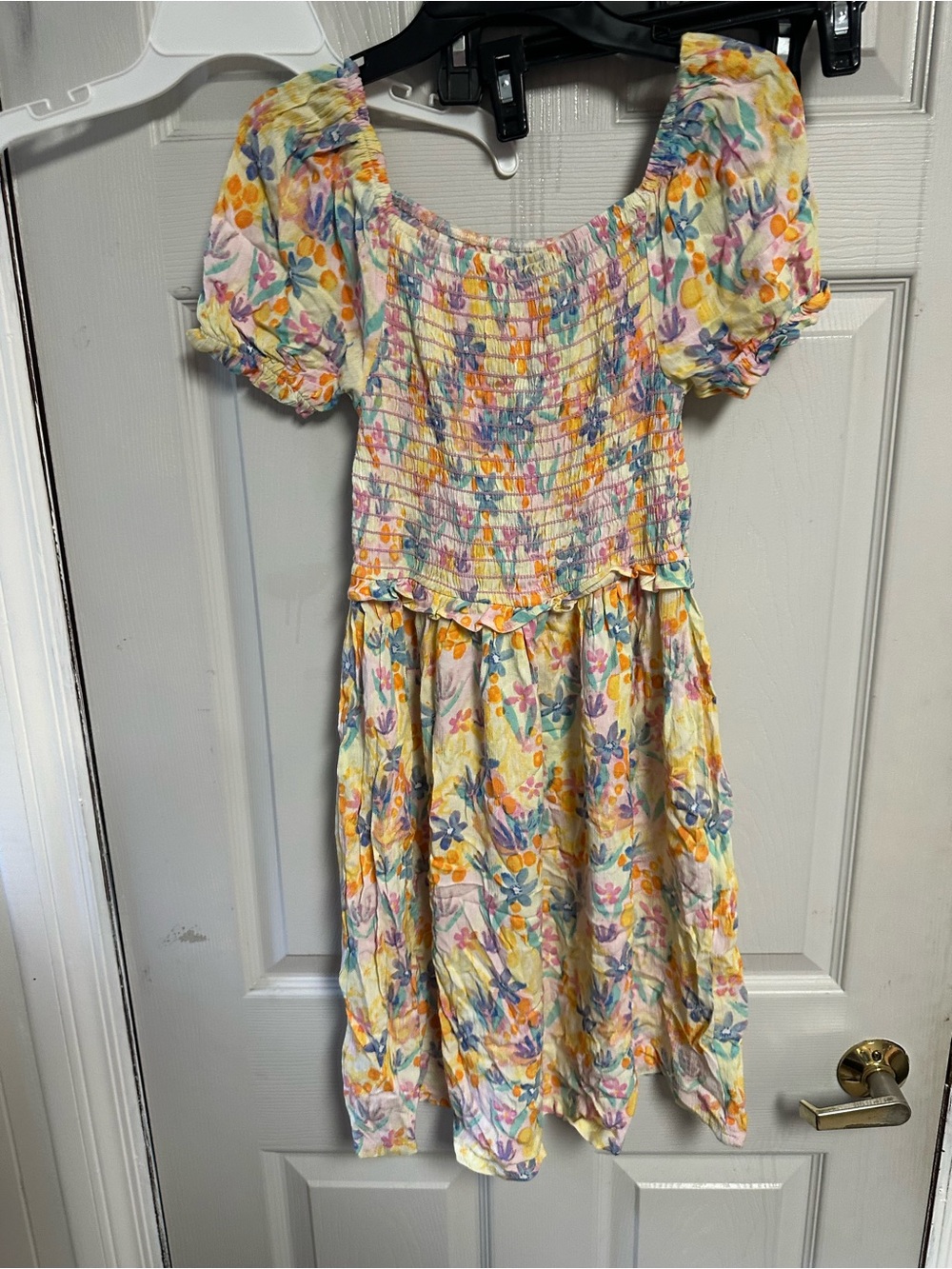 Vince Camuto Yellow Floral Smocked Puff-Sleeve Dress